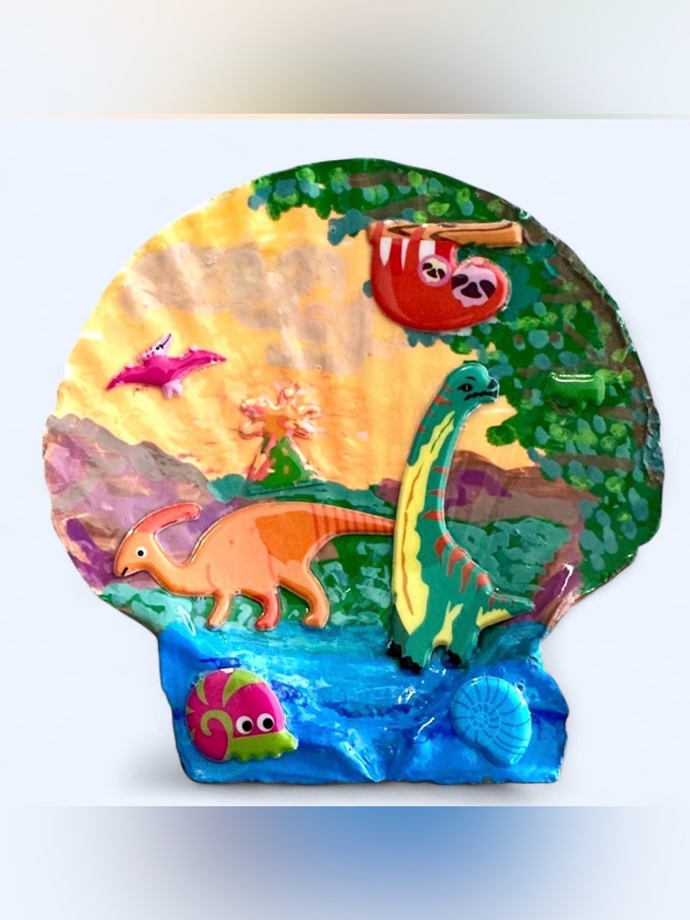 Hand Painted Dinosaur Shell Double Sided Trinket Dish Display Decor